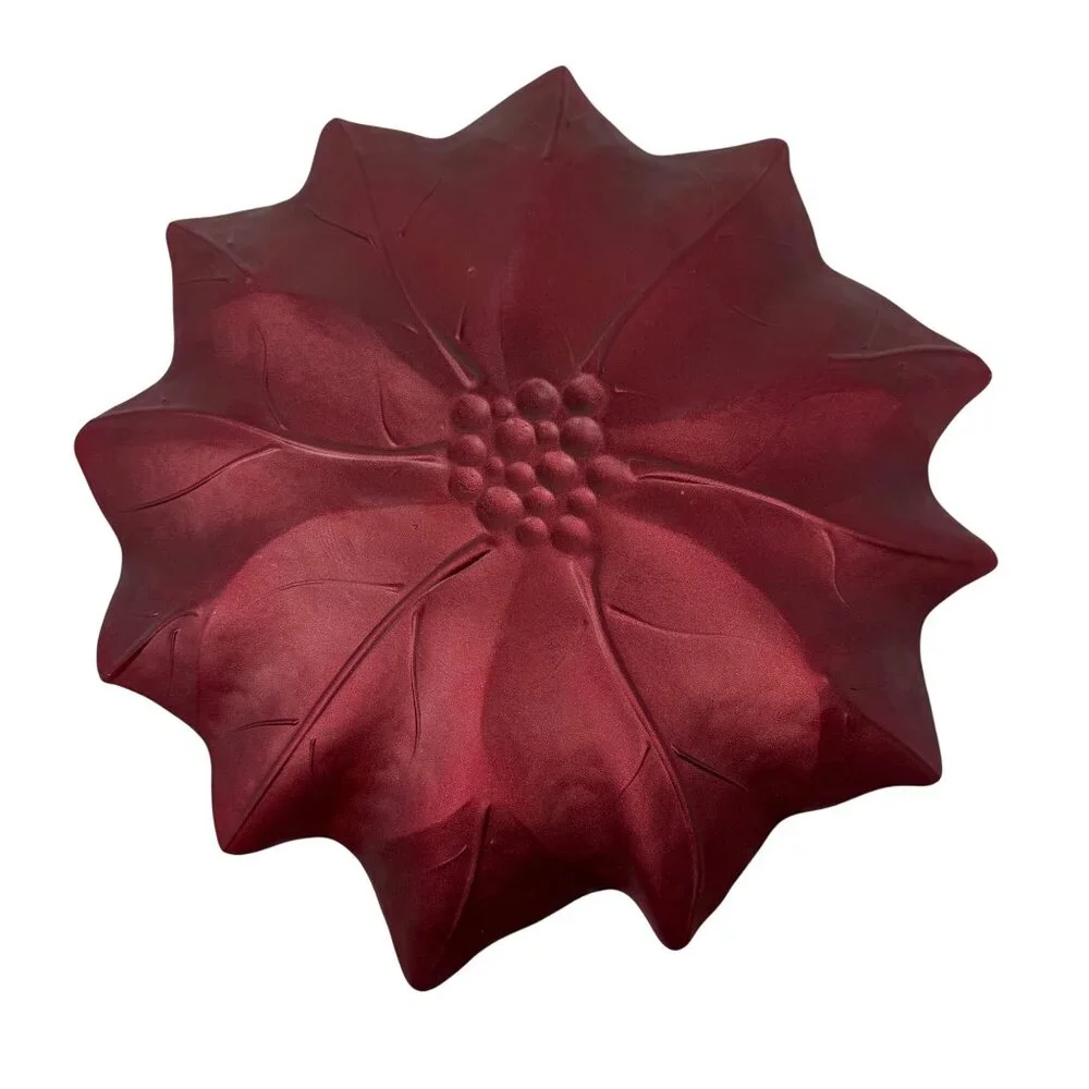 Vintage Pier 1 Poinsettia Glass Platter Red Gold Holiday Serving Platter 14.5” D